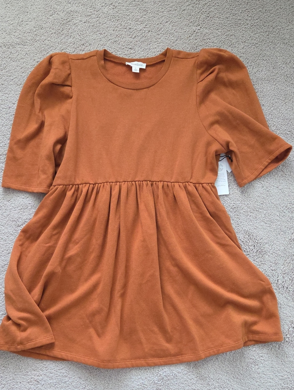 Treasure & Bond Rust Orange Puff Sleeve Mini Dress